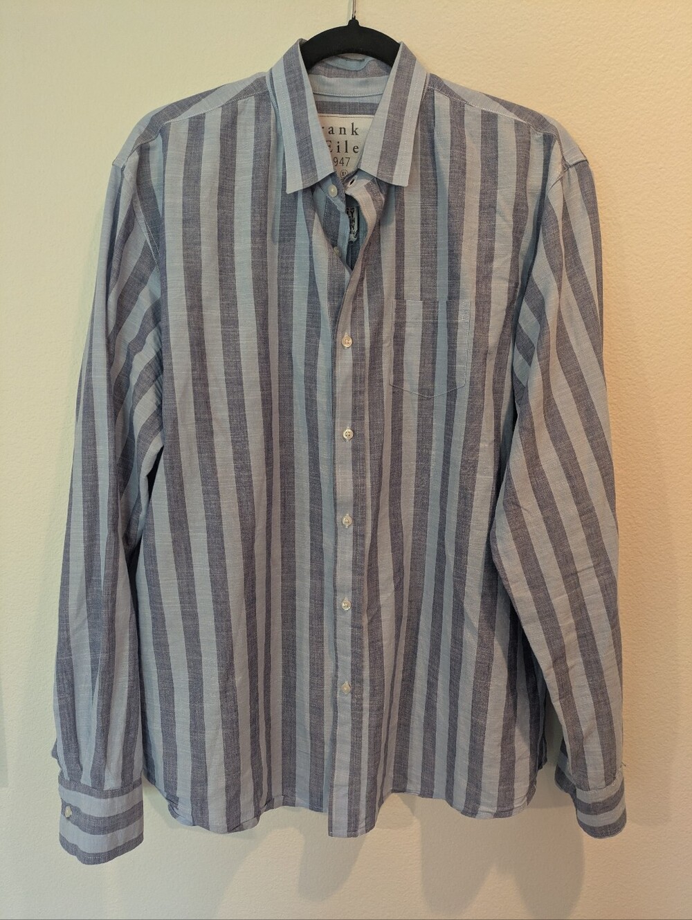 Frank & Eileen Blue and White Vertical Stripe Linen Shirt